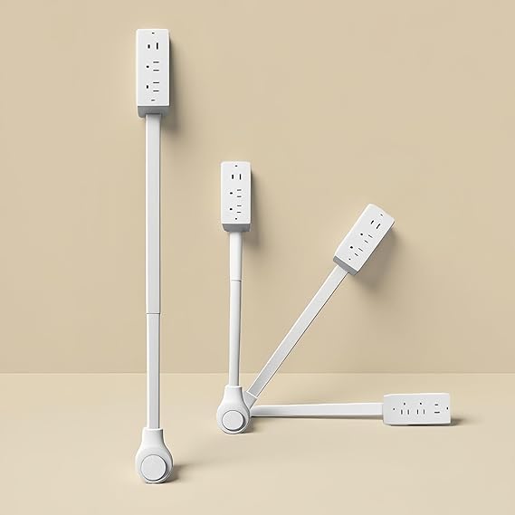 USB-A, USB-C, and 2 AC Outlets, 180° Rotating Power Socket Extender