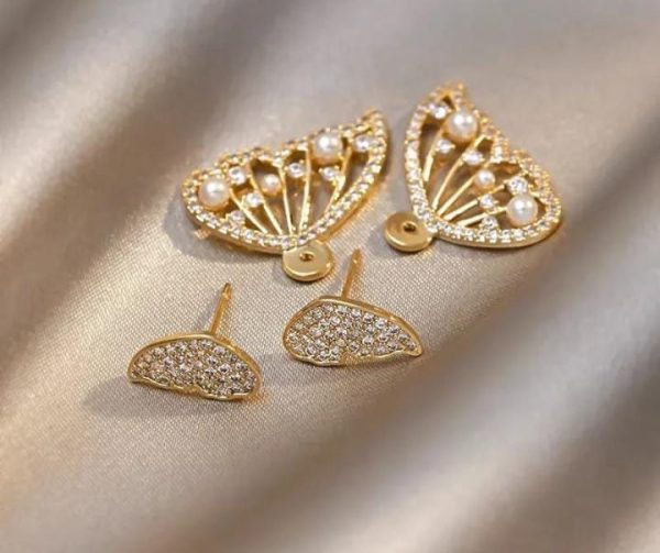 Korean Zircon And Pearl Butterfly Earrings